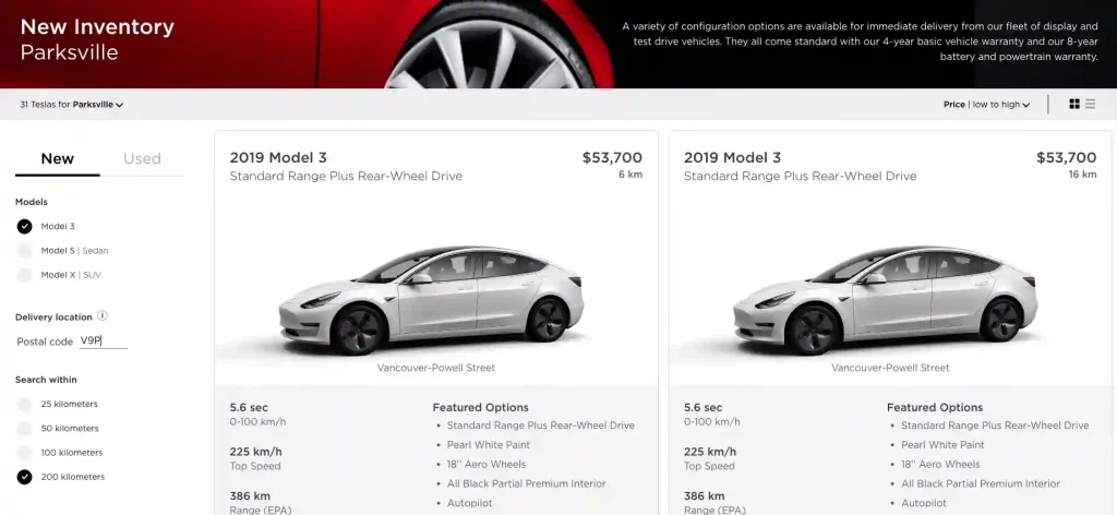 Tesla Canada Inventory